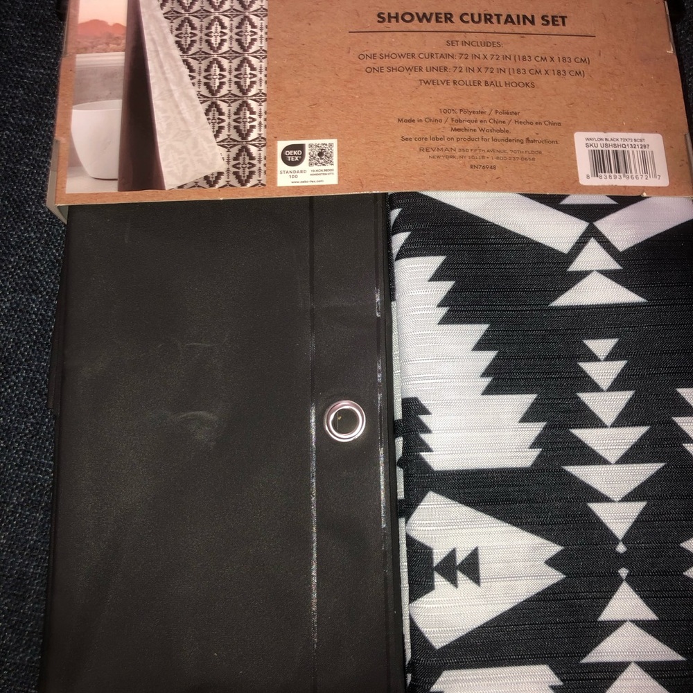 🖤 Wrangler Black & White Geometric Shower Curtain set - curtain , liner & hooks